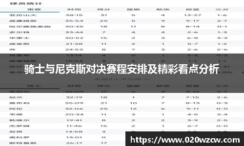 骑士与尼克斯对决赛程安排及精彩看点分析
